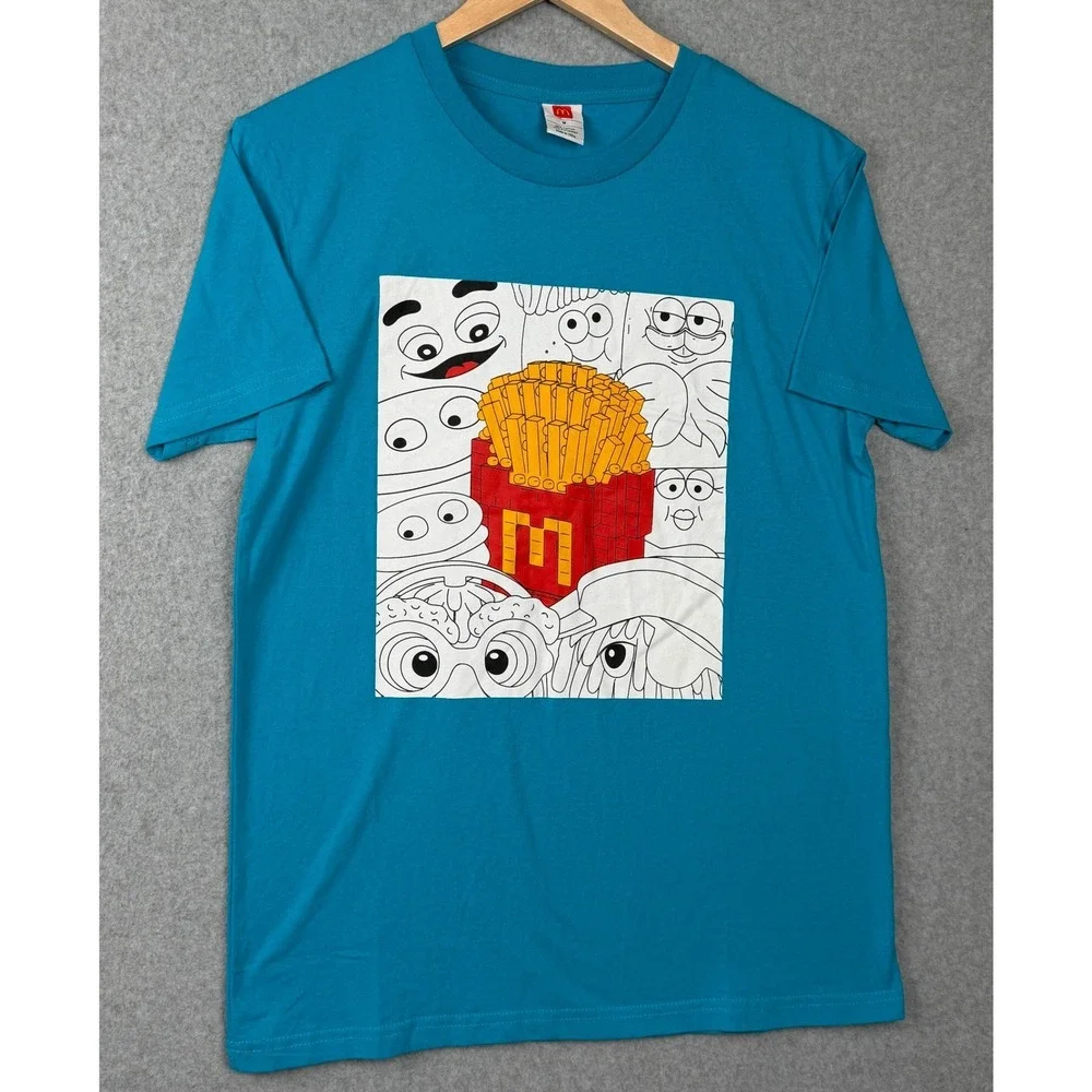 McDonalds T-Shirt Mens Medium Blue French Fries Characters Graphic Tee